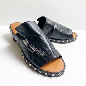 1. State Cadwyn Black Leather Studded Zipper Slides Size 5.5 Moto ~ Casual!